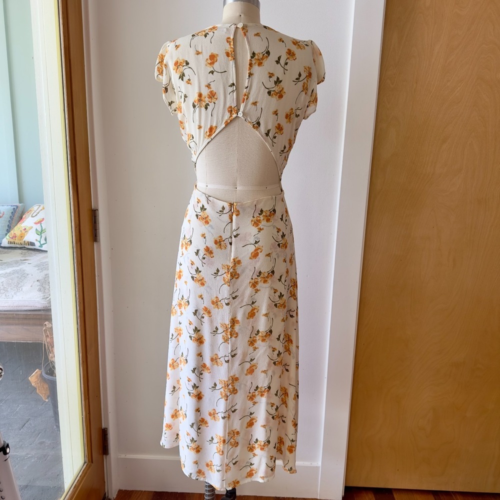 Reformation Floral Wellfleet Back Cutout V-neck Midi Dress-Sz 12-Limonada Print - Picture 6 of 16